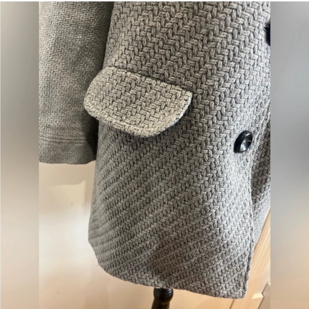 Promod Gray Textured Coat with Faux Fur Collar - Picture 4 of 9